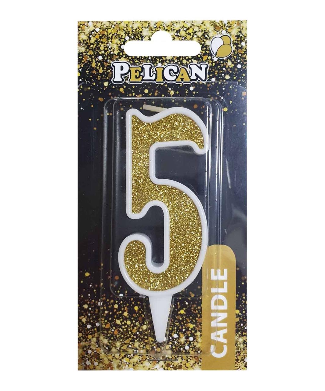 Свічка для торта цифра "5" ЗОЛОТАЯ 7 см, TM Pelican 867015 KNZ