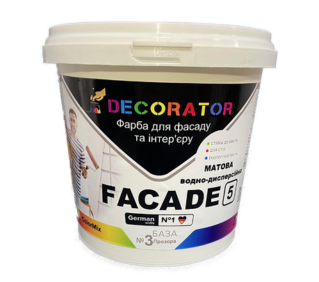 Фарба фасадна TM DECORATOR Facade 5 (під тонування В3) 0.8л, фото 1