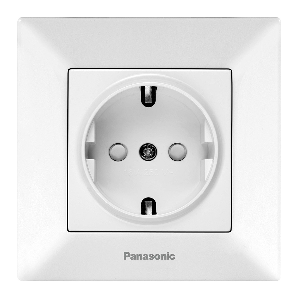 Розетка Panasonic Arkedia Slim із заземленням зі захисними шторками, біла, фото 1
