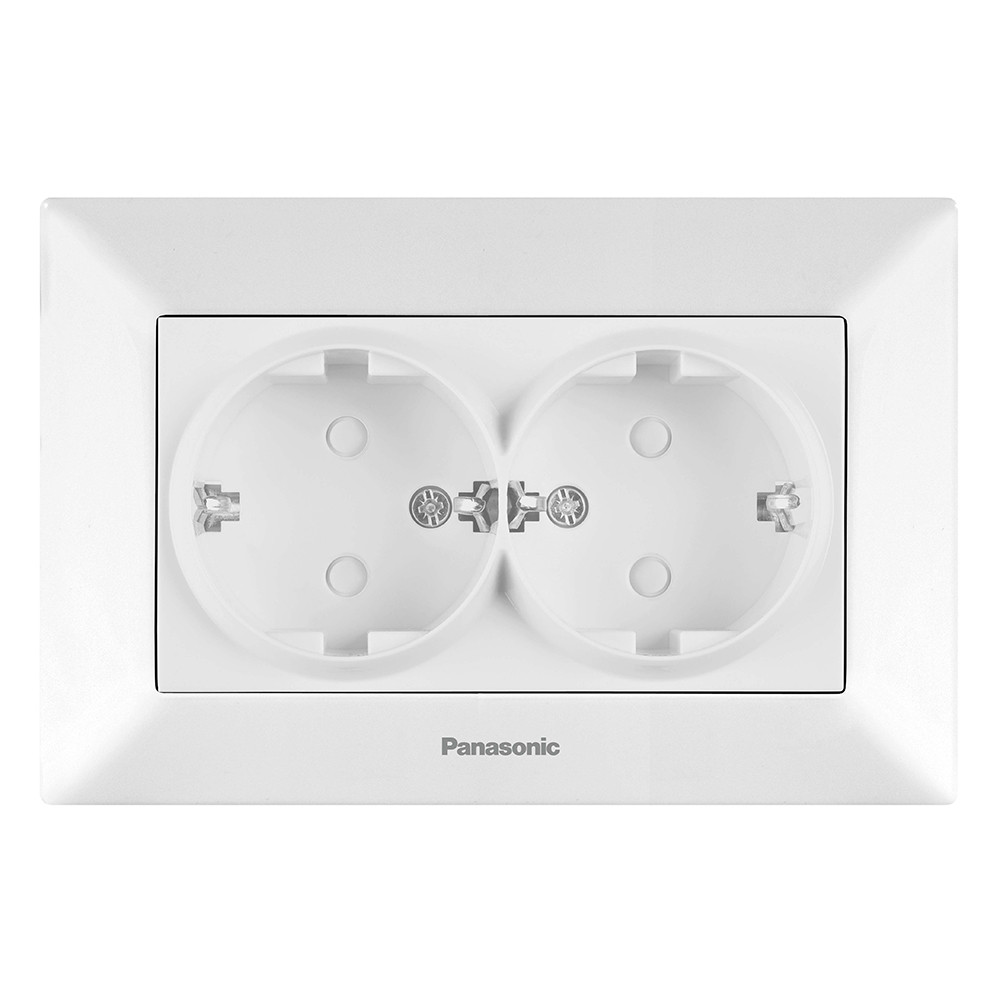 Розетка Panasonic Arkedia Slim подвійна із заземленням зі захисними шторками, біла, фото 1