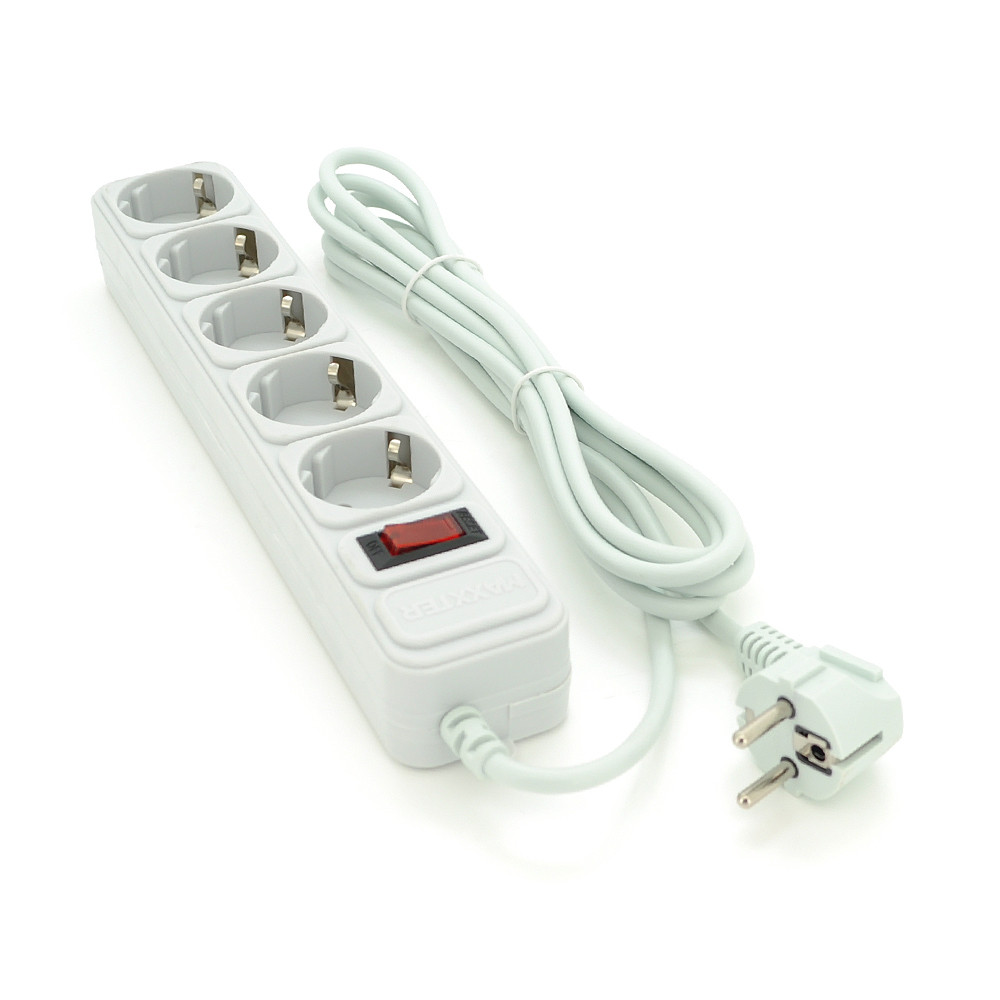 Мережевий подовжувач Maxxter SP5, 220В 10А, 5 розеток, 4.5 м, Gray, Q30, фото 1