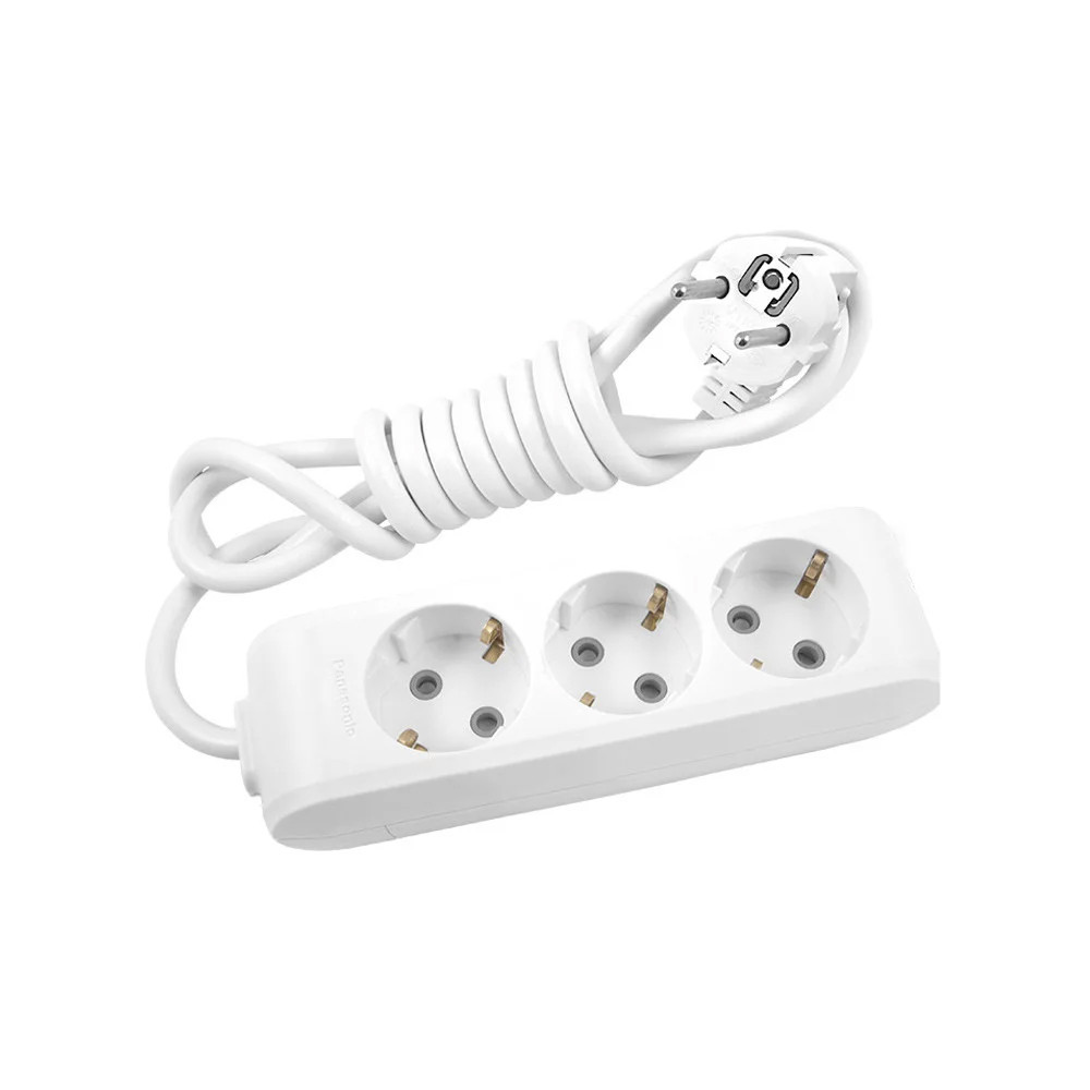 Подовжувач Panasonic X-tendia із заземленням 3 гнізда, 3 м, з захистними шторками, сірий, фото 1