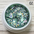 Глітерний гель для нігтів Sweet Nails Stars №2 (бірюзово - зелений з ефектом хамелеону) 5грам, фото 3