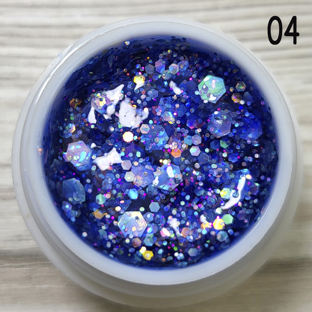 Глітерний гель для нігтів Sweet Nails Stars №4 (синій з ефектом хамелеону) 5грам