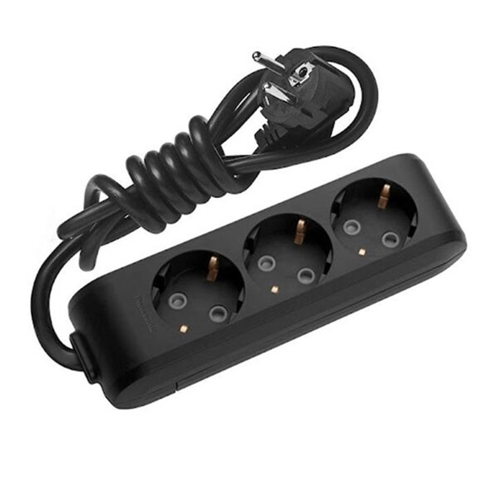 Подовжувач Panasonic X-tendia із заземленням 3 гнізда, 2 м, з захистними шторками, чорний, фото 1