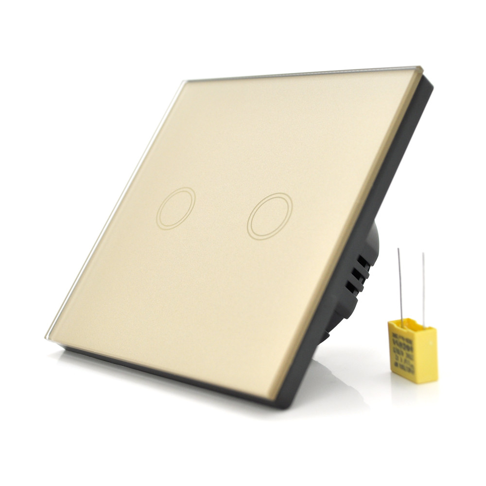 Сенсорний вимикач AOYAN, двоканальний, Gold, 86х86х35мм, фото 1