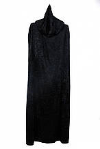 Оксамитовий чорний плащ з капюшоном 120 см для дорослих на Хелловін