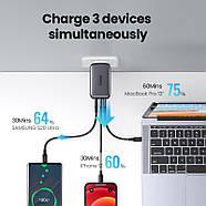 МЗП для швидкої зарядки UGREEN 65W GaN Fast Charger 2Type-C + 1USB (темно-сірий) CD244, фото 4