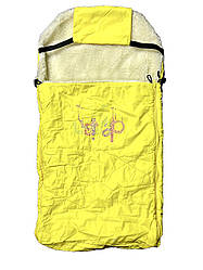 Конверт / чохол для санок, зі штучної овчини, на дві блискавки, із затяжками Жовтий з малюнком