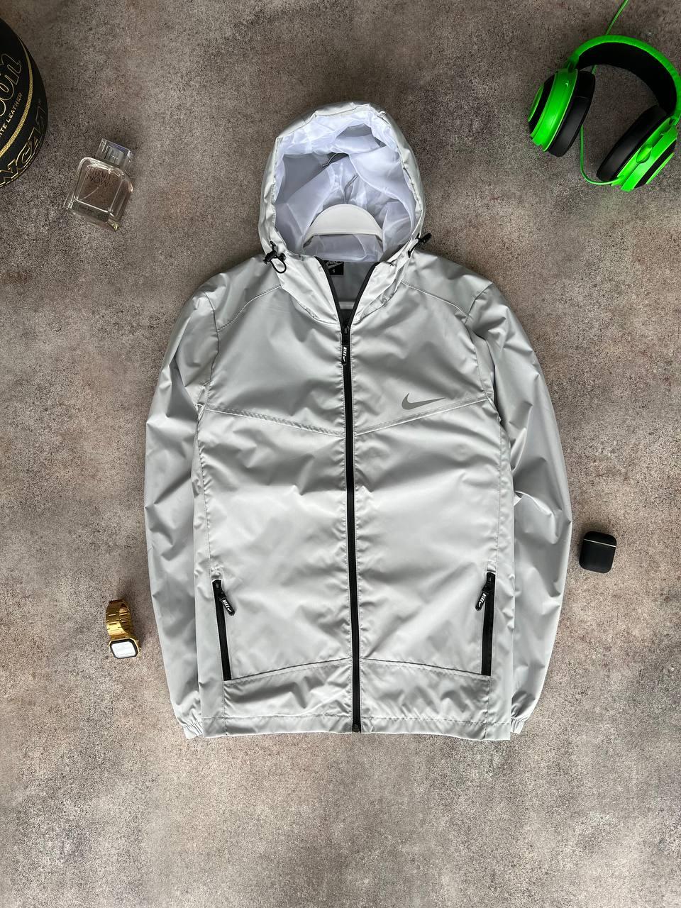 Куртка чоловіча вітровка Nike демісезонна з капюшоном весна осінь сіра з капюшоном, фото 1