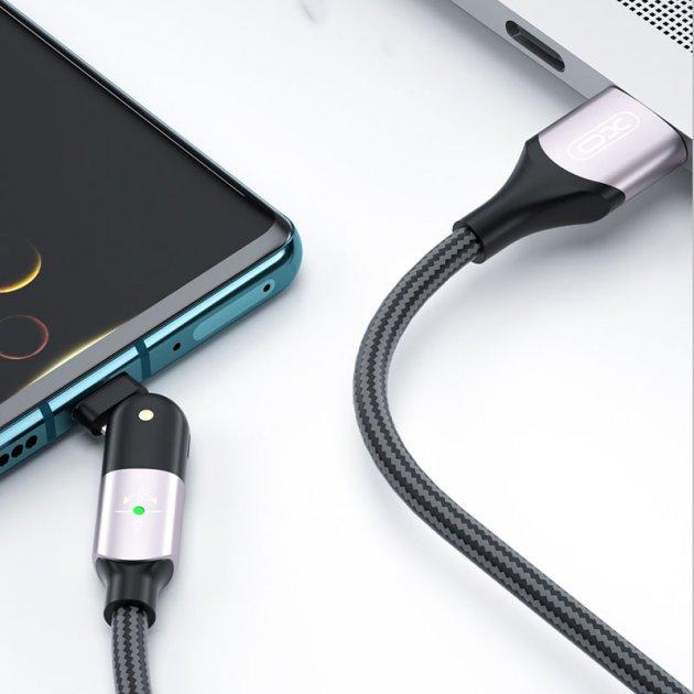 Кабель Usb Type-C XO NB176 1.2m (тканинний, Г-подібний, позначал.конект) Black