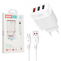 Зарядний пристрій USB XO L72 (3A, QC3.0, 3 Usb) + кабель Micro USB White