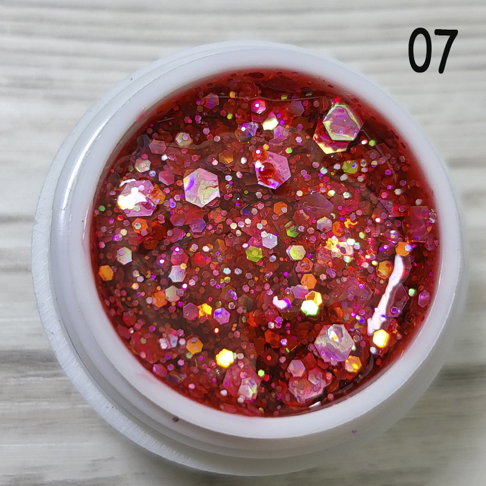 Глітерний гель для нігтів Sweet Nails Stars №7 (червоний з ефектом хамелеону) 5грам