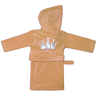 Дитячий теплий махровий халат для дівчинки "Princess" 3-4 роки. Бежевий корона