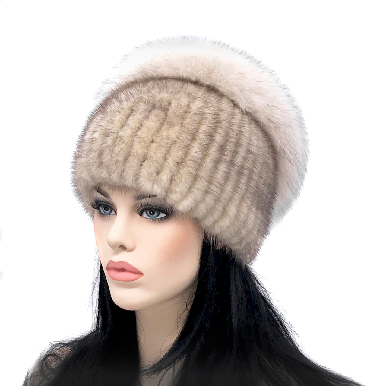 Хутряна шапка з нірки на трикотажній основі "Бант" (колотий лід)