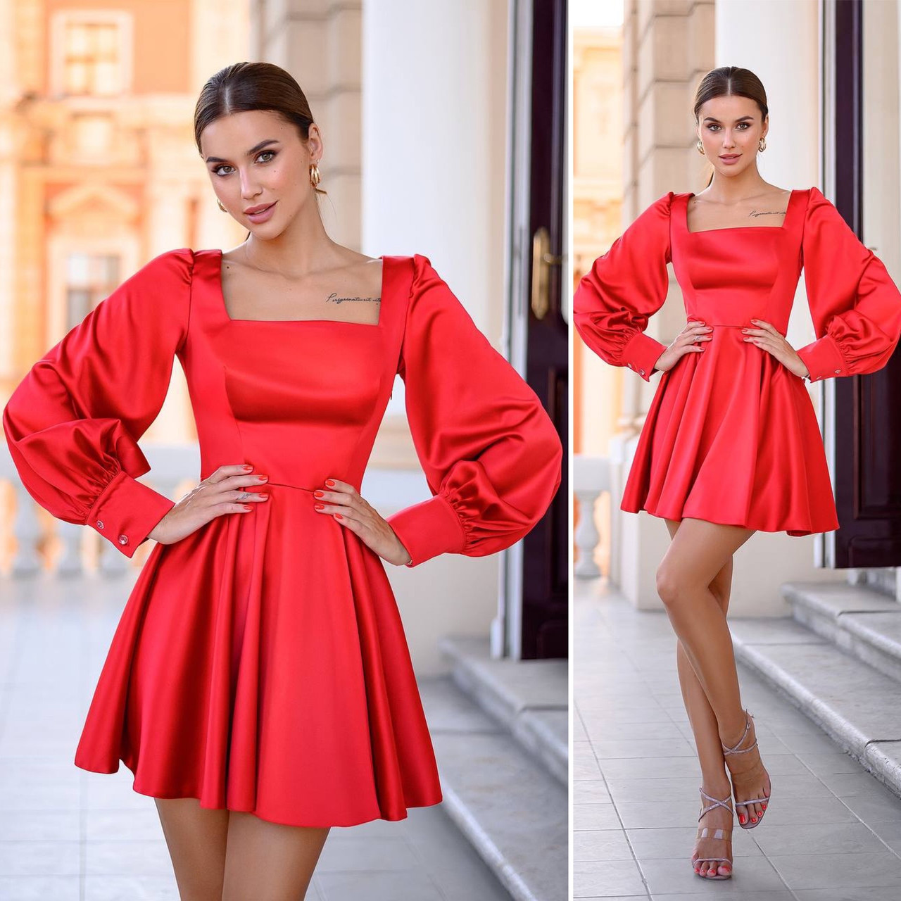 Смілива вечірня міні-сукня з королівського атласу Люкс червона (різні кольори) XS S M L