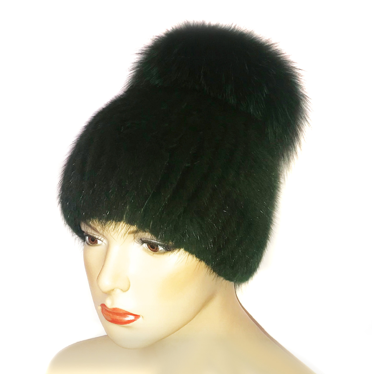 Хутряна шапка з одатри з песцем "Бон" (зелена)