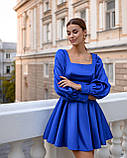 Смілива вечірня міні-сукня з королівського атласу Люкс синя (різні кольори) XS S M, фото 3