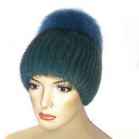 Женская меховая шапка из ондатры с песцом "Лия" (голубая)
