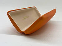 Женский чехол футляр для очков удобный на пружине хлопушка оранжевого цвета