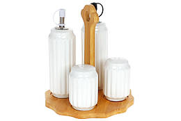 Набір для спецій Naturel: сільничка, перечниця та дві пляшки для олії та оцту 170мл на бамбуковій підставці