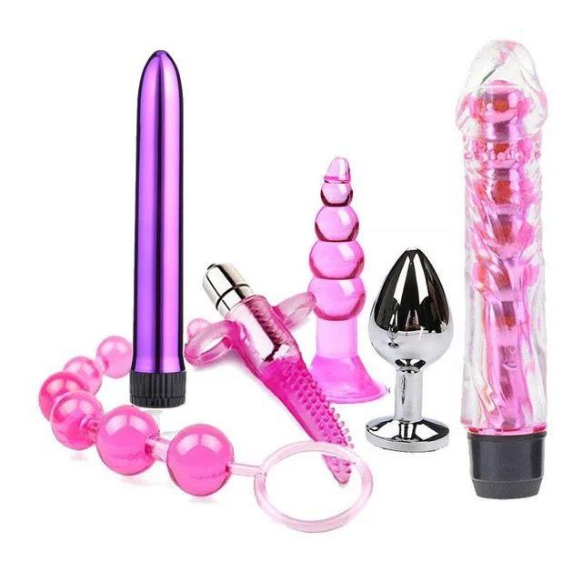 Секс-іграшок для дорослих 6 в 1 вібратор, анальна втулка, віброязичок, анальний ланцюжок рожевий