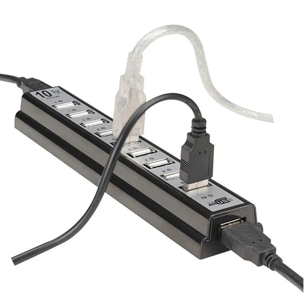 Розгалужувач USB 2.0 на 10 портів, Чорний концентратор юсб для ноутбука/комп'ютера, юсб хаб (разветвитель юсб)