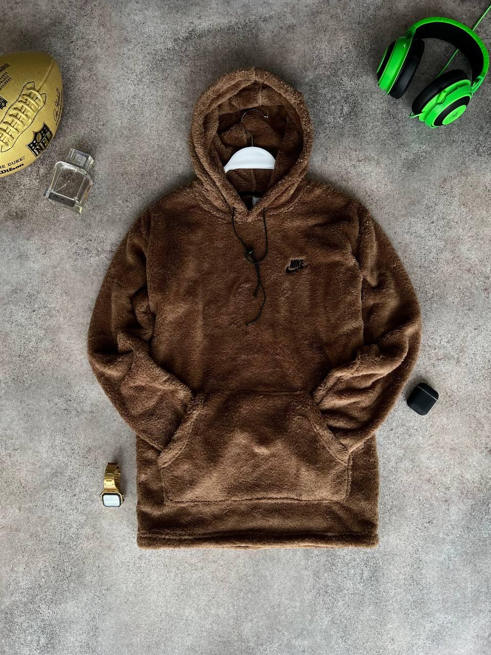 Худі чоловіче Nike плюшеве коричневе тепле м'яка кофта плюш із капюшоном молодіжна, фото 1