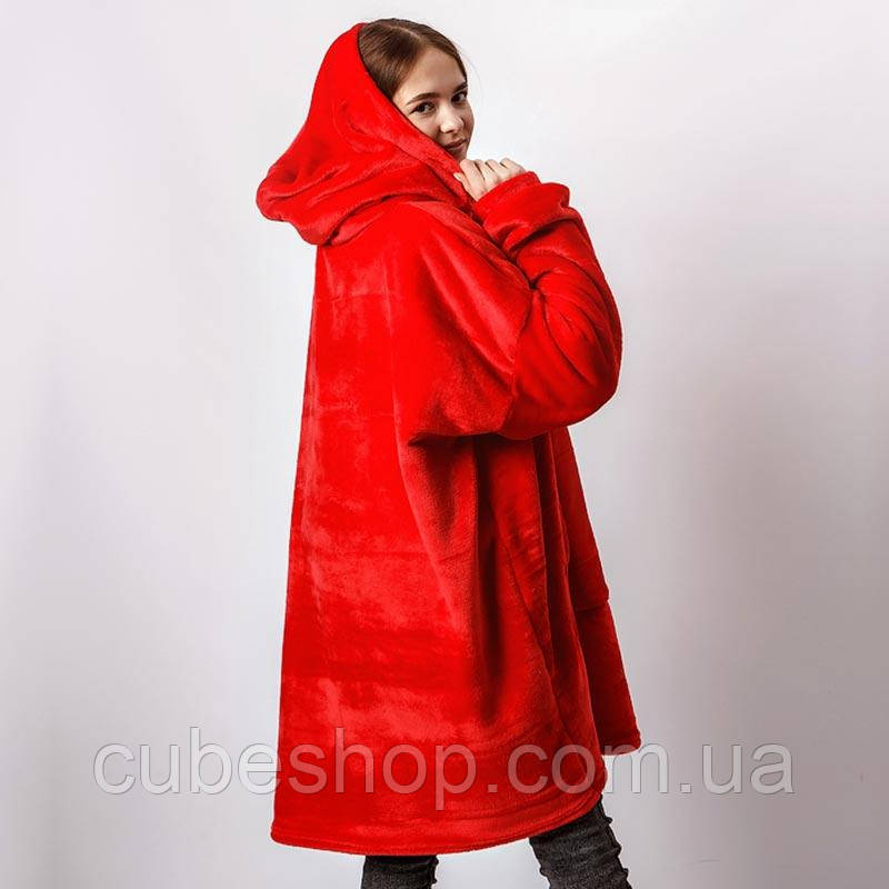 Толстовка-плед з рукавами та капюшоном з мікрофібри (червоний)