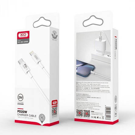 Кабель XO NB-Q189B PD 20W Charger Cable Type-c to Lightning 2M White, фото 3