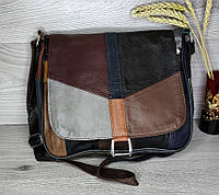 Оригинальная женская сумка кросс-боди, комбинированная натуральная кожа, одно отделение, карманы, ремень