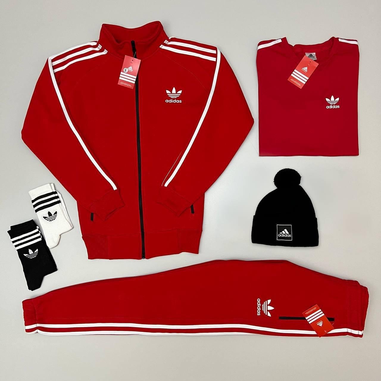 Мужской зимний спортивный костюм Adidas красный Адидас набор 5в1 ...