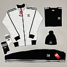 Чоловічий зимовий спортивний костюм Adidas чорний Набір Адідас 5в1 Світшот + Штани + Футболка + Шапка, фото 3