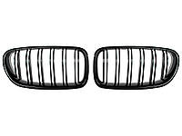BMW 5 F10 / F11 10-17 решетка между фарами (ноздри) левая + правая комплект. BLACK GLOSSY DOUBLE BAR, арт.