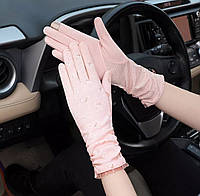 Катоновые перчатки женские, удлиненные натуральные защитные перчатки. РОЗОВЫЙ пудровый цвет.