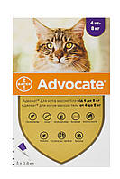 Противоразитарные капли Bayer Адвокат для кошек от блох, вшей, клещей, гельминтов 4-8 кг 1пипетка