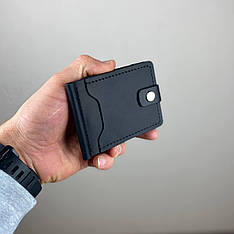 Чоловічий тримач для купюр Натуральна шкіра  Затискач для грошей і карт гаманець чорний невеликий