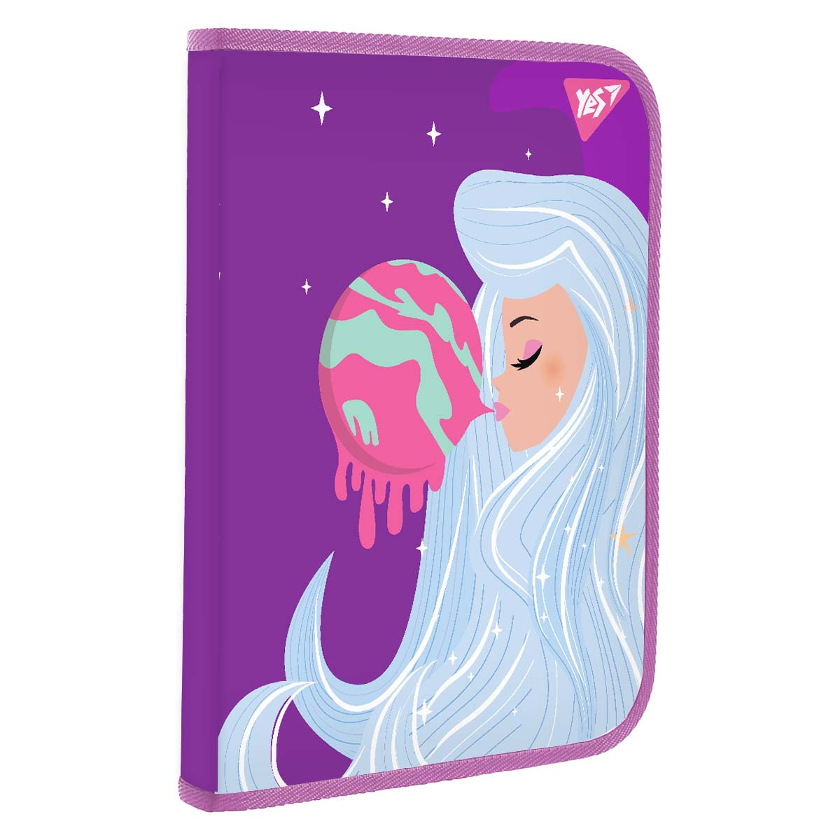 Папка факультативна YES A4 пласт. на блискавці "Space Girl" з кишенею, фото 1