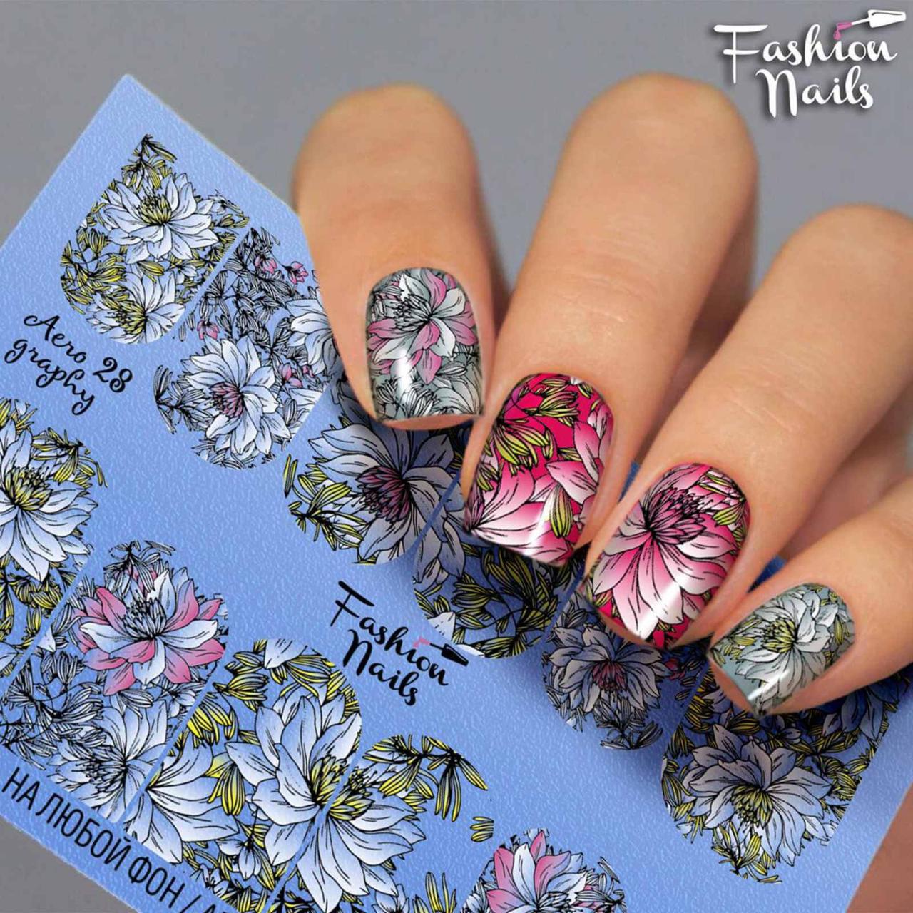 Слайдери водні наклейки КВІТИ для нігтів Fashion Nails Aero 28