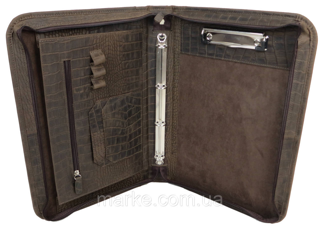 Шкіряна папка під крокодила для документів А4 Portfolio, Україна коричнева