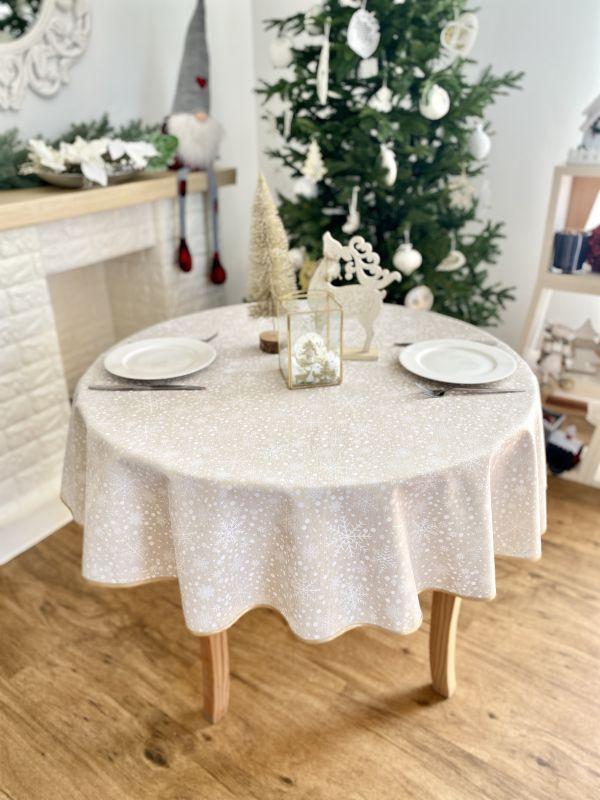 Скатертина кругла двостороння водовідштовхуюча 140 см., Новорічна, фото 1