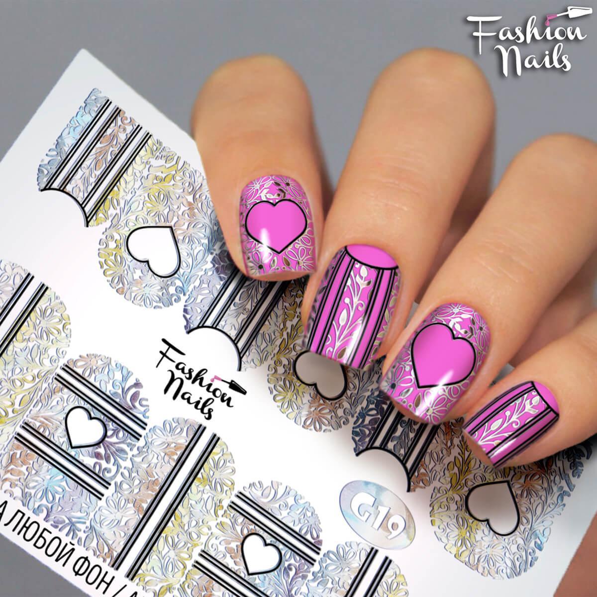 Слайдери водні наклейки для нігтів Сердечки Узори Вензеля Fashion Nails G19