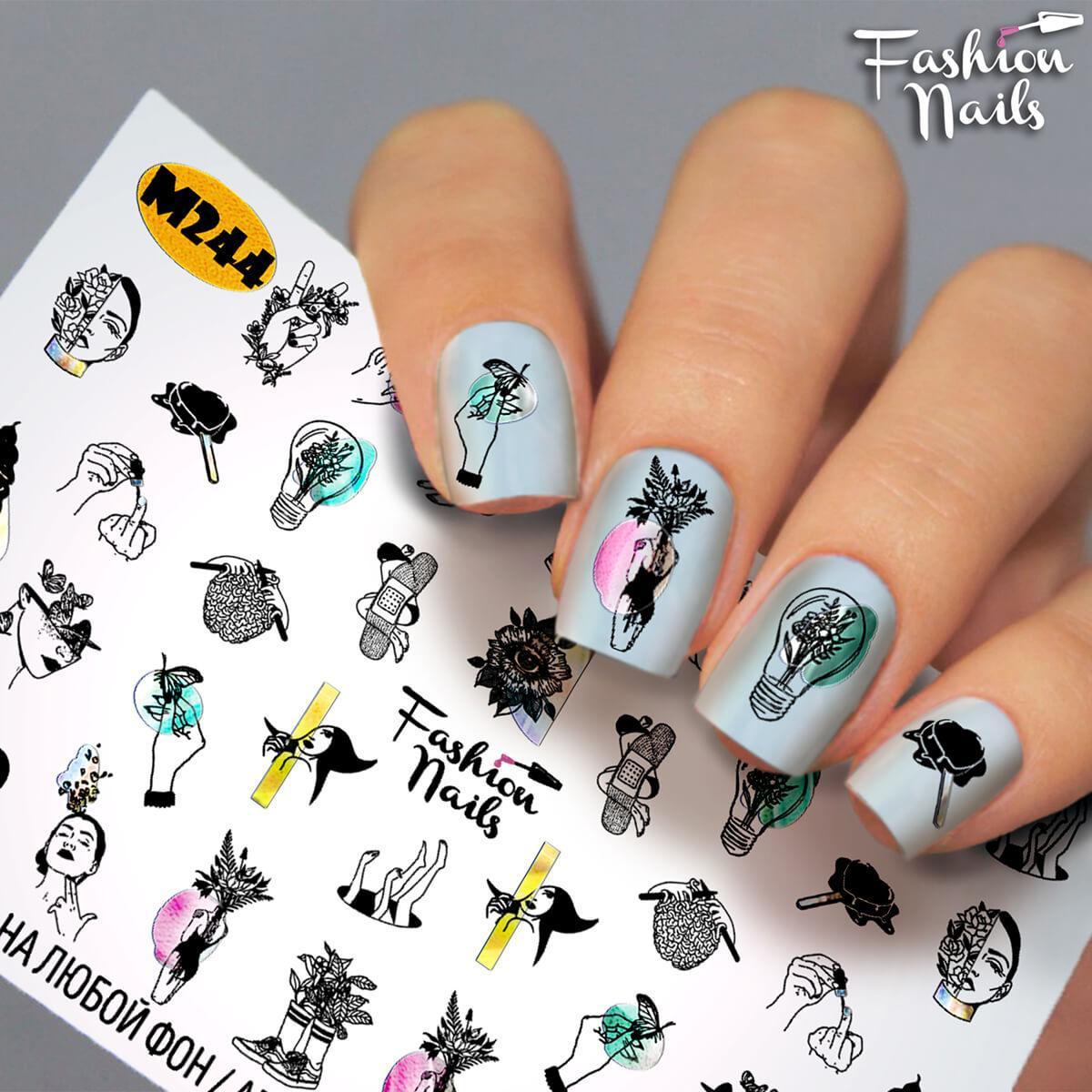 Слайдери водні наклейки для дизайну нігтів  Слайдер дизайн Fashion Nails М 244, фото 1