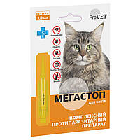 ProVET Капли от блох, клещей, нематод и дирофилярий ProVET МегаСтоп пипетка 1 мл на холку для котов от 4 до 8