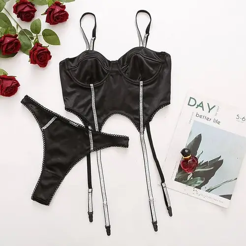 Женское нижнее белье сексуальный комплект лиф корсет с подвязками для ...