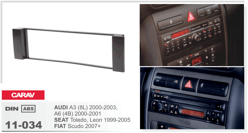 1-DIN переходная рамка FIAT Scudo, SEAT Toledo, Leon/ AUDI A3 (8L) 2000-2003, A6 (4B) 2000-2001, CARAV 11-034 - фото 1 - id-p319588048