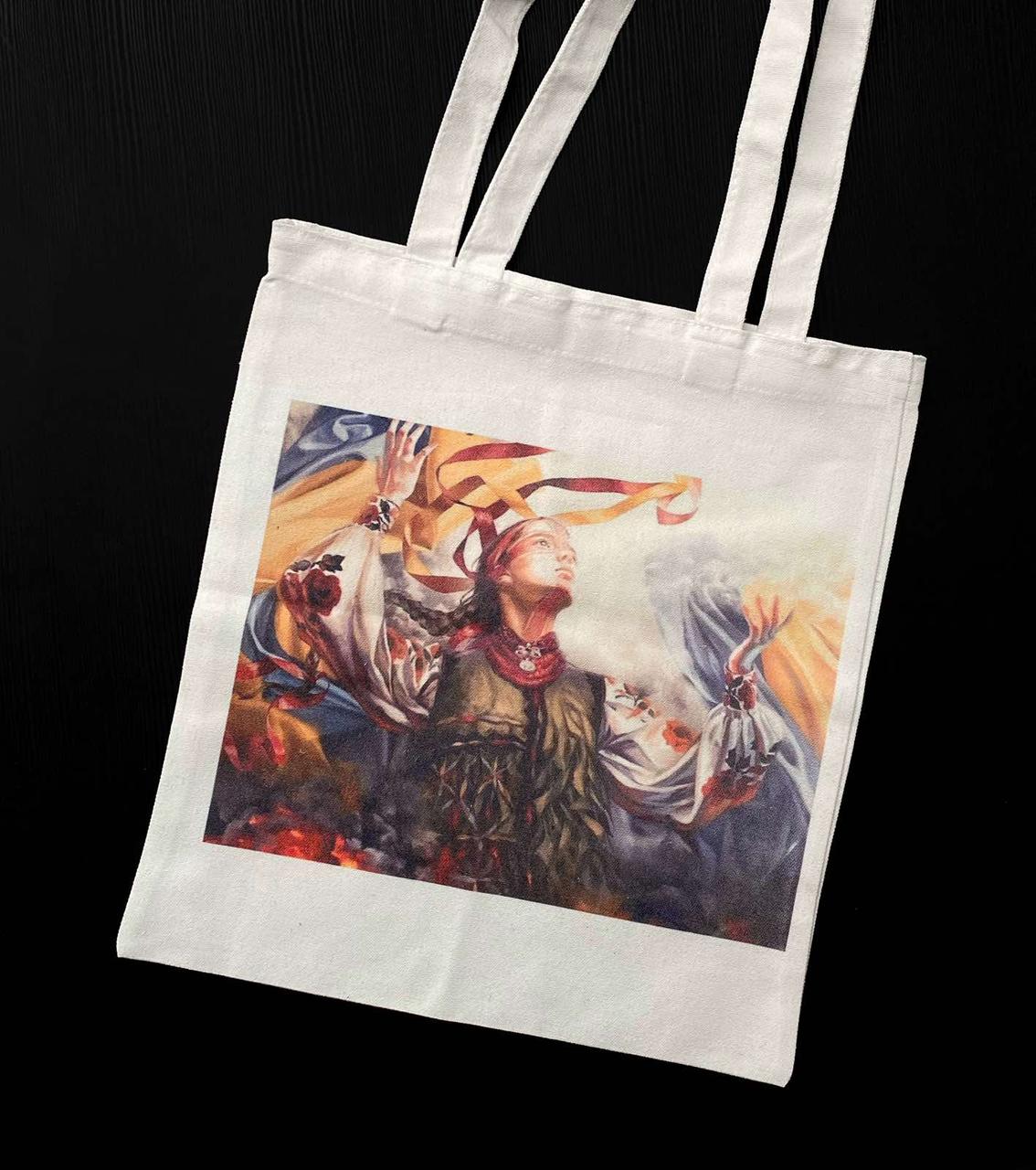 Сумка-шопер Вільна,Україна,обережна,українська символіка,бежева,FS-1528,1