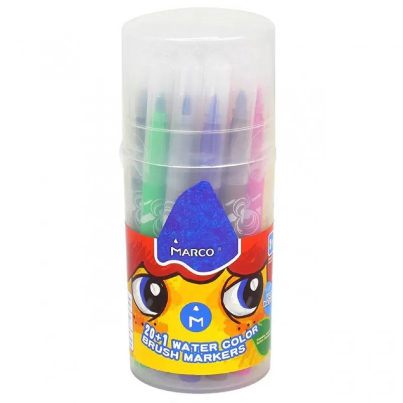 Фломастери-пензлики Marco Super Washable 21 шт в пластиковому тубусі