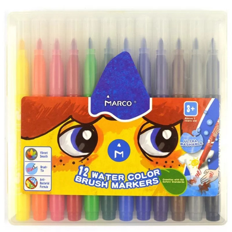 Фломастери-пензлики Marco Super Washable 12 кольорів