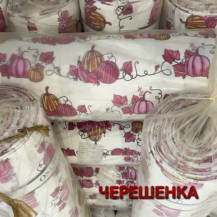 Тканина для постільної білизни Фланель (байка) дитяча FLB1038pink (40м) рожеві гарбузи та кавуни на білому, фото 2